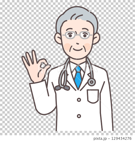 OKサインする男性医師(シニア) 129434276