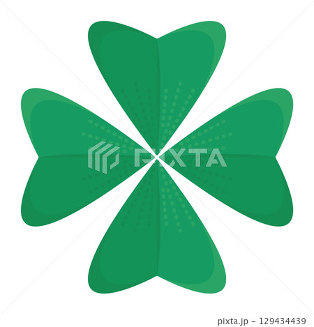 Four-leaf clover single leaf, the symbol of Saint Patrick Day and Ireland, irish vector illustration in green color 129434439