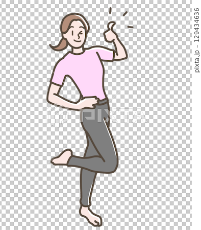 一位身穿瑜珈服的女士做出良好姿勢的插圖 一位身穿瑜珈服的女士做出良好姿勢的插圖 129434636