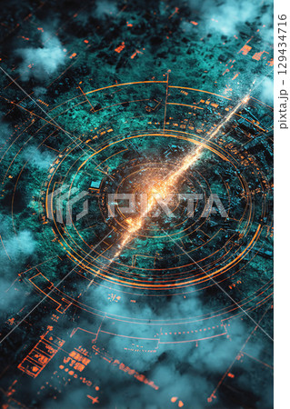 Satellite surveillance displays military movements and equipment deployment in real time Satellite surveillance displays military movements and equipment deployment in real time 129434716