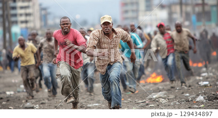 Protesters flee from police aggression during unrest in an African city Protesters flee from police aggression during unrest in an African city 129434897