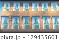 レンガ調の建物と白いカーテン窓のイラスト 129435601