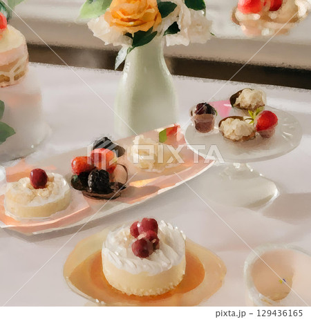 たくさんのケーキ 129436165