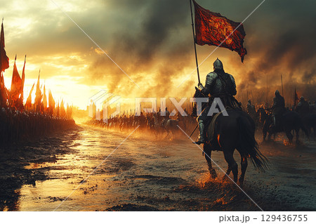 Crusaders clash with Saracens during the siege of Constantinople in a historical battle Crusaders clash with Saracens during the siege of Constantinople in a historical battle 129436755