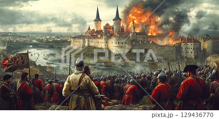 Dramatic portrayal of the Siege of Eger during the Austro Turkish War in the mid 16th century 129436770