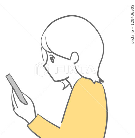 スマホを見る猫背の女性の姿勢イラスト|スマホ,女性,猫背,前かがみ,姿勢 スマホを見る猫背の女性の姿勢イラスト|スマホ,女性,猫背,前かがみ,姿勢 129436905