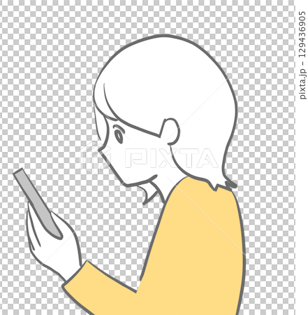 一位駝背女子看著智慧型手機的插畫 | 智慧型手機,女人,駝背,彎腰,姿勢 一位駝背女子看著智慧型手機的插畫 | 智慧型手機,女人,駝背,彎腰,姿勢 129436905