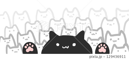 かわいい黒猫と白猫シルエットの背景イラスト｜猫,黒猫,白猫,背景,かわいい,足跡,肉球,キャラクター 129436911