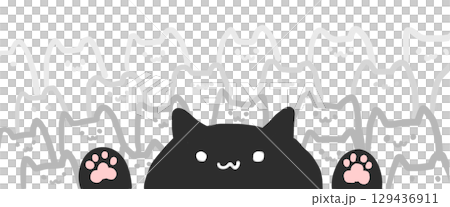 かわいい黒猫と白猫シルエットの背景イラスト｜猫,黒猫,白猫,背景,かわいい,足跡,肉球,キャラクター 129436911