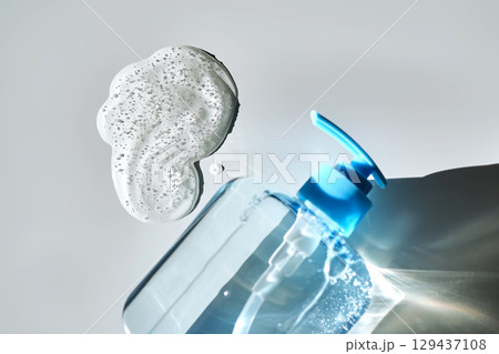 The texture of hand washing gel or dish washing gel on a white background. 129437108