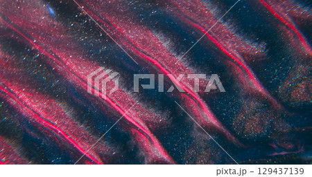 Sparkling paint. Flow particles. Blur pink purple color wave shimmer liquid floating on abstract light creative acrylic background. 129437139