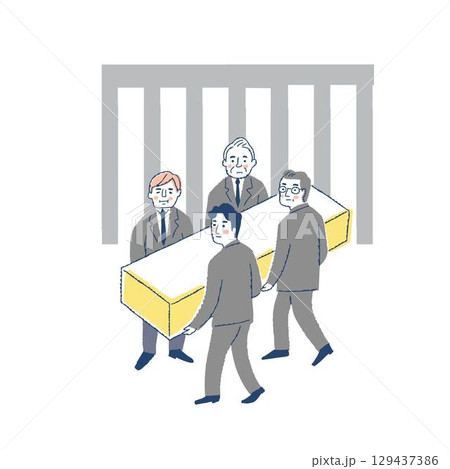 出棺　 お葬式で棺桶を運ぶ遺族 129437386
