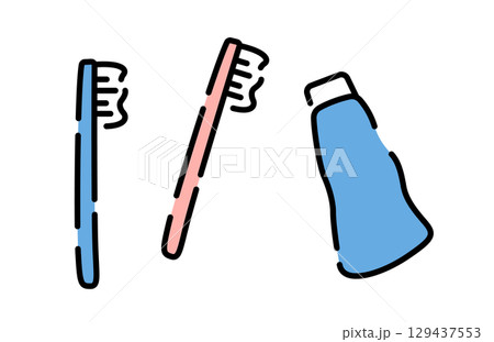 かわいい手書き風のシンプルな歯磨きグッズ 129437553