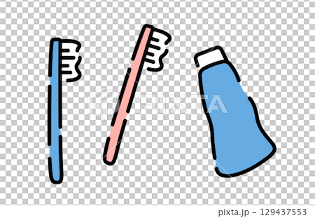 かわいい手書き風のシンプルな歯磨きグッズ 129437553