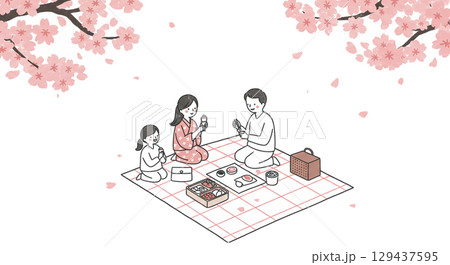 お花見をする家族 お花見をする家族 129437595