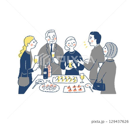 通夜ぶるまい・法事で会食をする参列者 通夜ぶるまい・法事で会食をする参列者 129437626