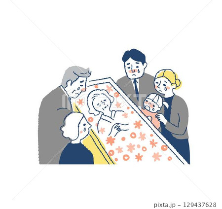 納棺 棺に花を手向ける親族 納棺 棺に花を手向ける親族 129437628