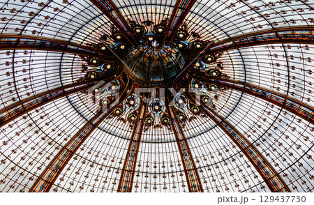 Glass dome of the luxury shopping mall Galeries La Fayette in Paris, France 129437730