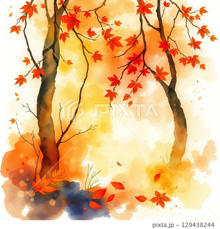 Scenic forest landscape in warm seasonal colors and blot textures. 129438244