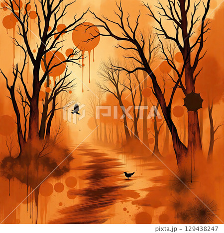 Moody watercolor backdrop inspired by autumn woods. 129438247