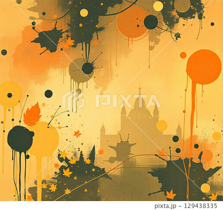 Grunge-style fall background with textured watercolor blots. 129438335