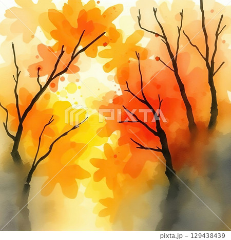 Messy artistic blots and strokes creating a natural fall scene. 129438439
