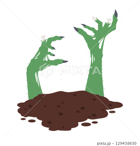 Halloween zombie scrawny hands. Spooky monsters bony arms sticking out of ground, Halloween creepy hands decoration flat vector illustration. Cartoon zombie limbs crawl out of grave Halloween zombie scrawny hands. Spooky monsters bony arms sticking out of ground, Halloween creepy hands decoration flat vector illustration. Cartoon zombie limbs crawl out of grave 129438630