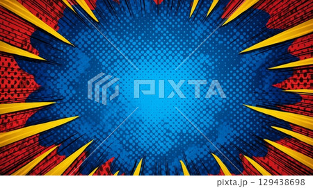 Dynamic comic abstract background design colorful vivid patterns graphic art digital creative environment eye-catching viewpoint 129438698