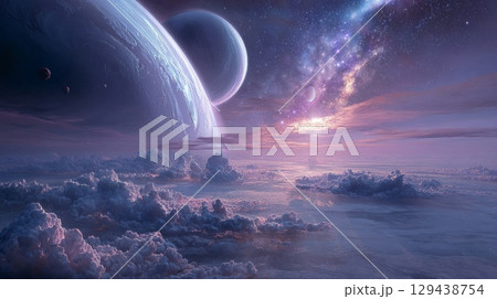 Celestial exploration interstellar landscape of cosmic beauty space digital art sci-fi awe-inspiring view Celestial exploration interstellar landscape of cosmic beauty space digital art sci-fi awe-inspiring view 129438754