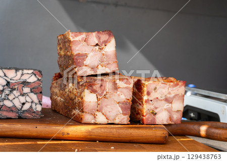 Ham slices on display Ham slices on display 129438763