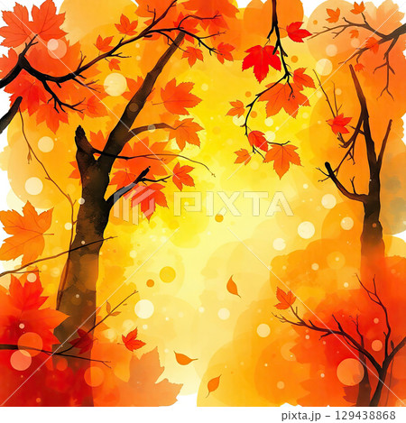 Atmospheric fall landscape with trees and splashes 129438868