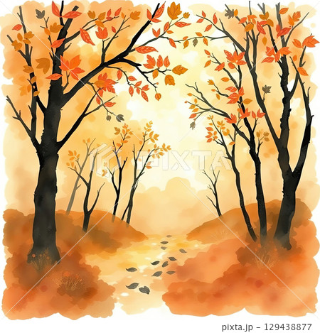 Atmospheric fall landscape with trees and splashes 129438877