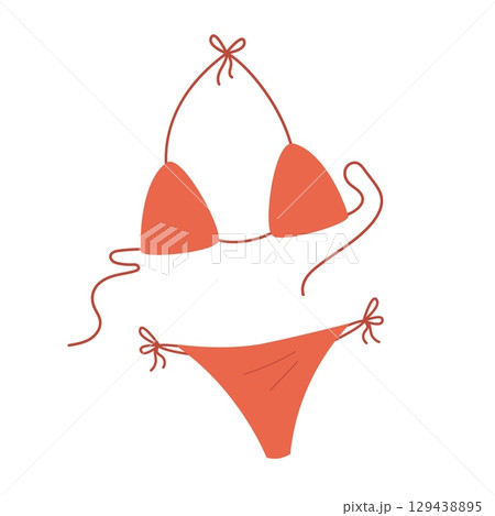 Women bikini flat vector illustration. Female stylish swimwear. Fashion swimsuit 129438895