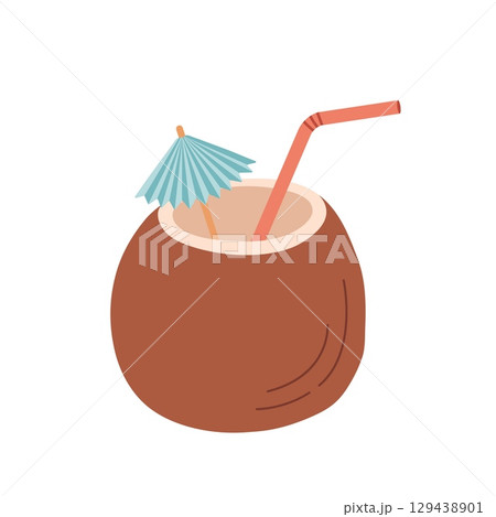 Coconut coctail with straw vector illustration. Tropical drink 129438901