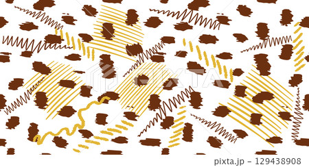 Seamless dot background. This illustration features an abstract pattern of dots and various shapes in on a white background the playful design adds a modern and artistic touch 129438908