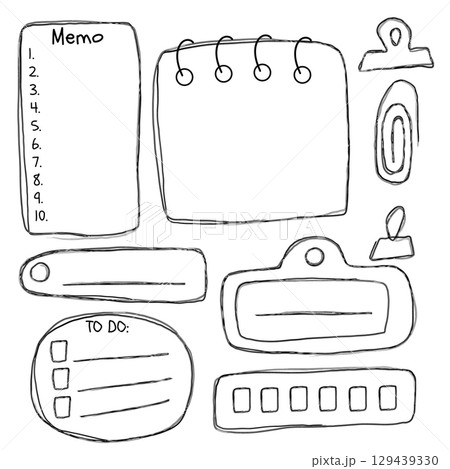 Set of hand drawn notes for journalling and scrapbooking. Set of elements for planner. Set of hand drawn notes for journalling and scrapbooking. Set of elements for planner. 129439330