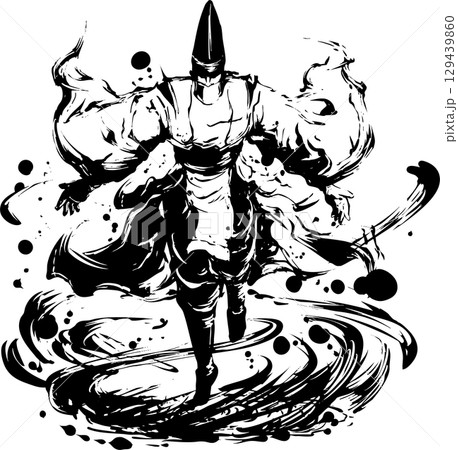 降り立つ陰陽師の墨絵イラスト 降り立つ陰陽師の墨絵イラスト 129439860