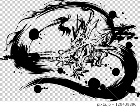 龍墨水畫插圖 129439896