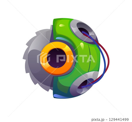 Robot font, cyborg machine gear wheel type for robotic engineering, cartoon vector typeface. Robot font number or English alphabet letter of cyborg machine gear or robotic mechanism cogwheel type 129441499