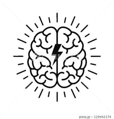 Brain with Lightning Bolt Graphic. Brainstorming Idea Flash.  129442174
