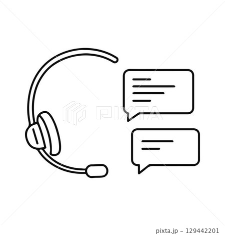 Customer Support Chat Illustration. Headset with Speech Bubbles. 129442201