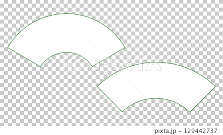扇型のシンプル和風フレーム枠　くすみ緑色の線　イラスト素材　白い背景透明png　ベクター 129442737