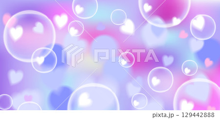 A mystical purple and blue gradient vector background with glowing heart bubbles and a soft dreamy bokeh effect. This celestial, fairytale-inspired illustration is perfect for romantic designs 129442888