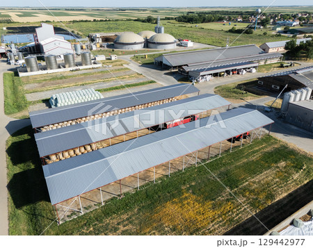 Aerial view of biogas plant for biomethane production Aerial view of biogas plant for biomethane production 129442977