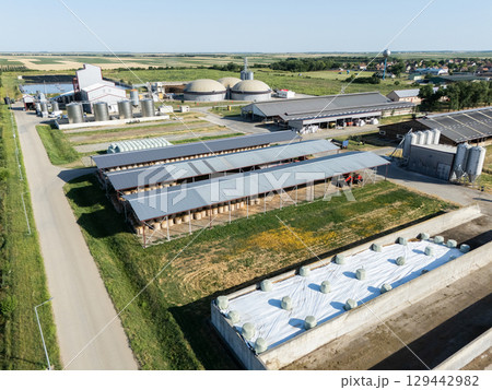 Aerial view of biogas plant for biomethane production Aerial view of biogas plant for biomethane production 129442982