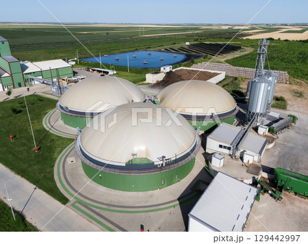 Aerial view of biogas plant for biomethane production 129442997