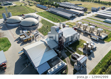 Aerial view of biogas plant for biomethane production 129442999