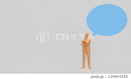 The Wood man and Blue balloon text for Business concept 3d Rendering. The Wood man and Blue balloon text for Business concept 3d Rendering. 129443356