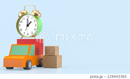 The Van truck and clock for shipping or delivery concept 3d rendering. The Van truck and clock for shipping or delivery concept 3d rendering. 129443365