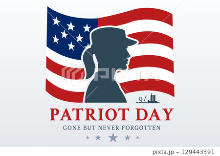 patriot day woman soldier silhouette with usa flag 129443391